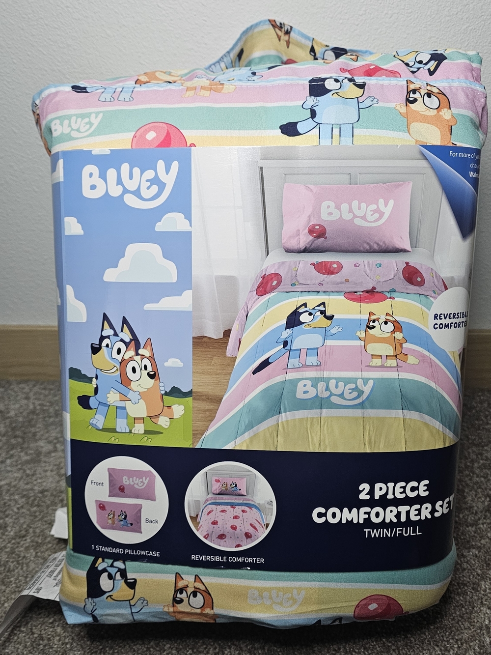 Bluey Reversible Comforter Set - Pink & Pastel Stripes
